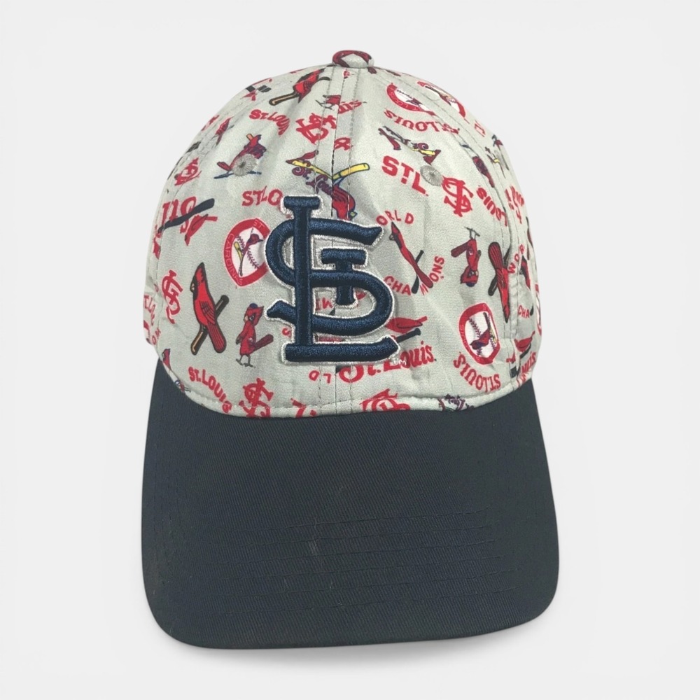 St Louis Cardinals MLB Baseball Hat All Over Print Grey Navy Adjustable Cap STL‎